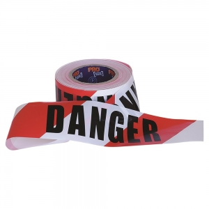 'DANGER' RED/WHITE HAZARD TAPE 100mtr X 75mm
