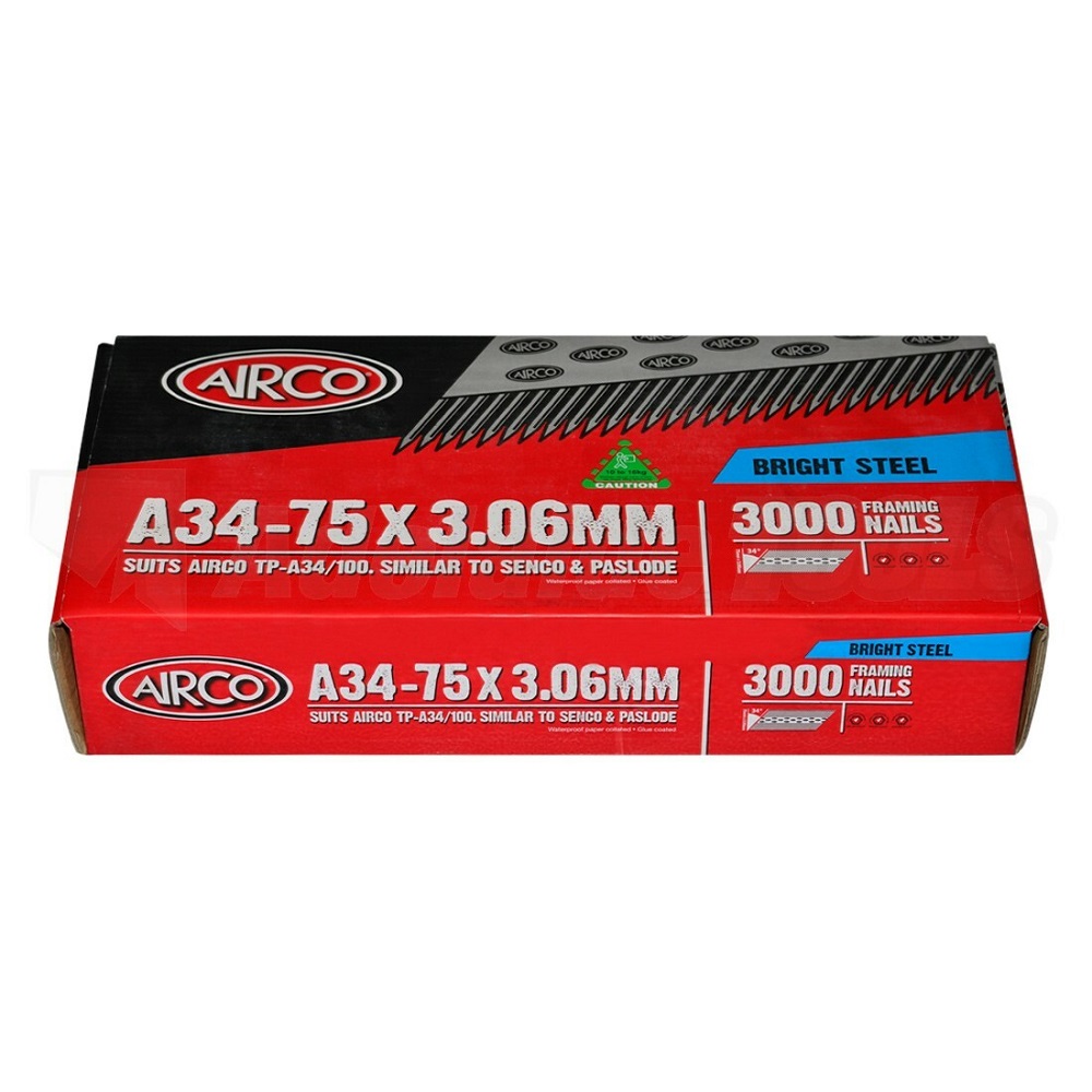 AIRCO 3.06 X 75mm PLAIN SHANK BRT FRAMING NAILS - BOX 3000