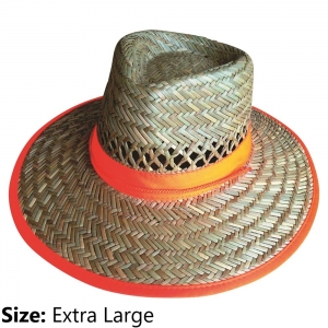 NATURAL STRAW HAT W/FLURO BAND - X/LARGE