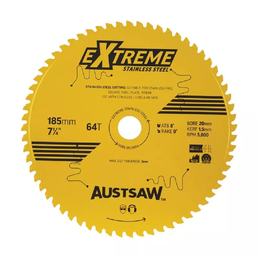 AUSTSAW EXTREME S/S BLADE 185mm X 20 BORE X 64T