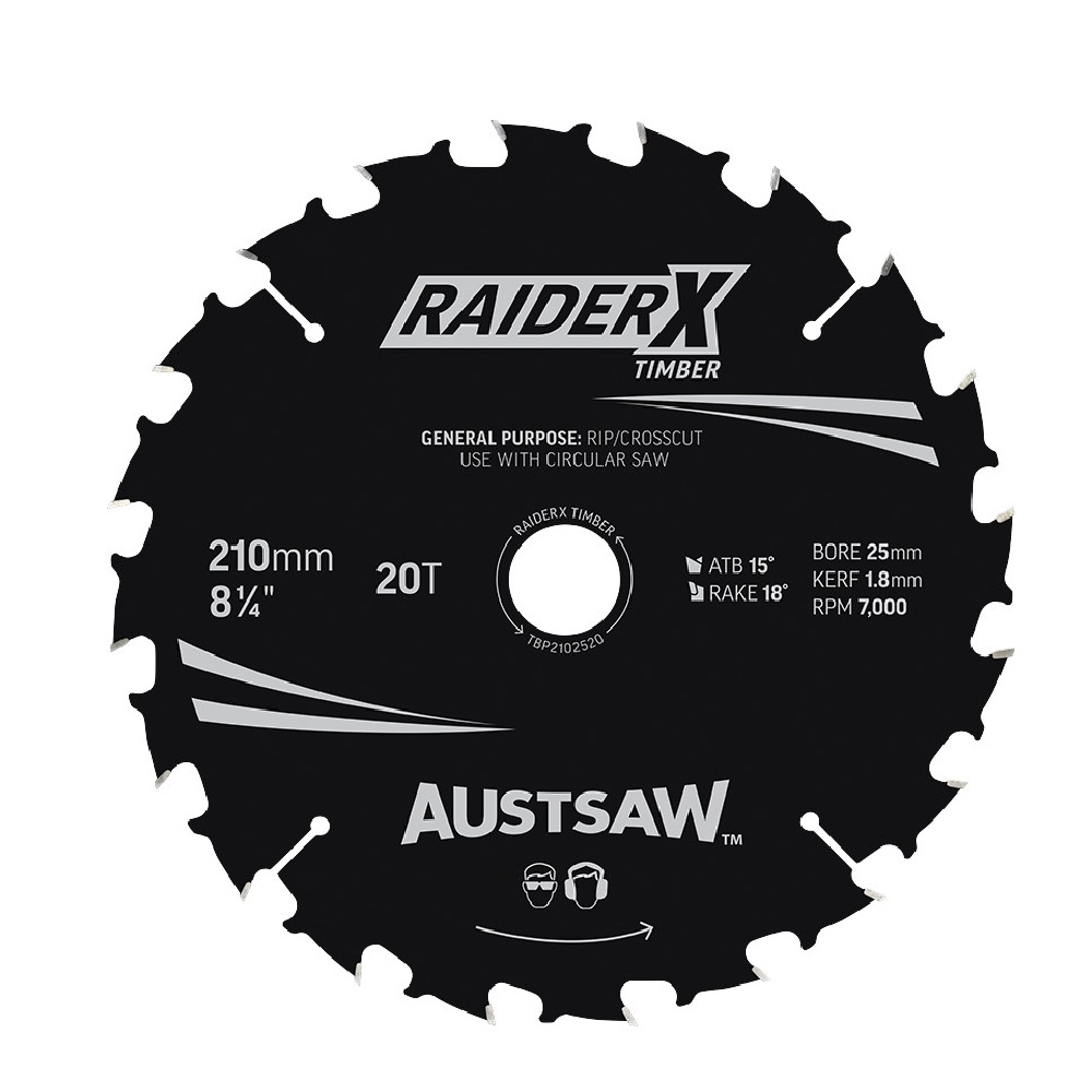 AUSTSAW RAIDERX TIMBER BLADE 210mm X 25/16 BORE X 20T